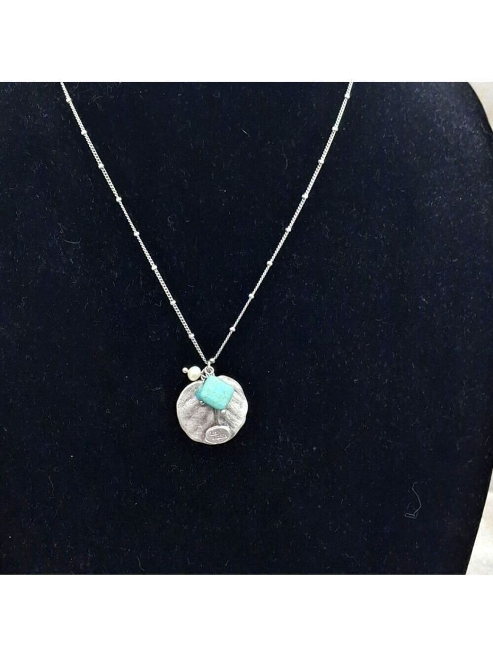 Lia Sophia Silver, Turquoise, and Pearl Pendant Necklace 18"